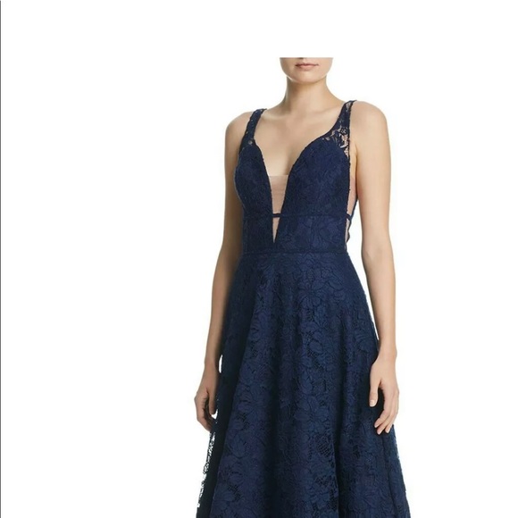 Aqua Dresses & Skirts - AQUA Womens Navy Sleeveless V Neck Full-Length Fit + Flare Formal Dress Size: 6